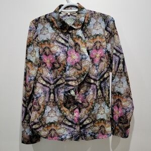 Rachel Roy Purple Floral Ruffle Blouse Sz Small